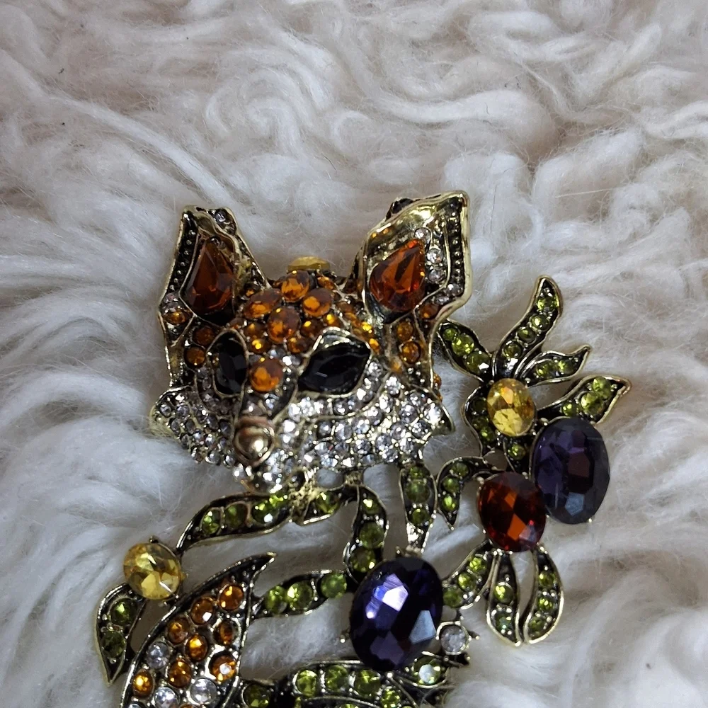 Woodland Fox Rhinestone Brooch Multicolor Crystal Animal  Fall Jewel